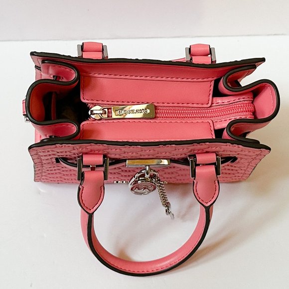 Michael Kors Hamilton MINI Satchel Shoulder Crossbody Bag Embossed MK Tea Rose - Picture 8 of 13